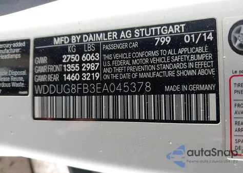 2014 Mercedes-Benz S 550 4Matic из США, поврежденный, VIN WDDUG8FB3EA045378